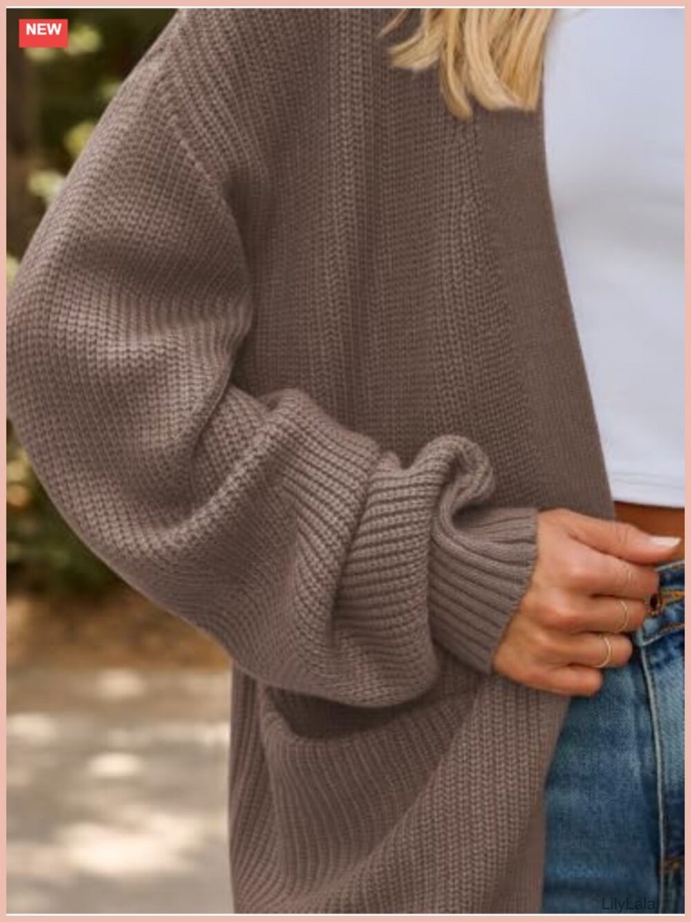 Oversized Knit Cardigan Sweater with Pockets - Picture 4 of 6
